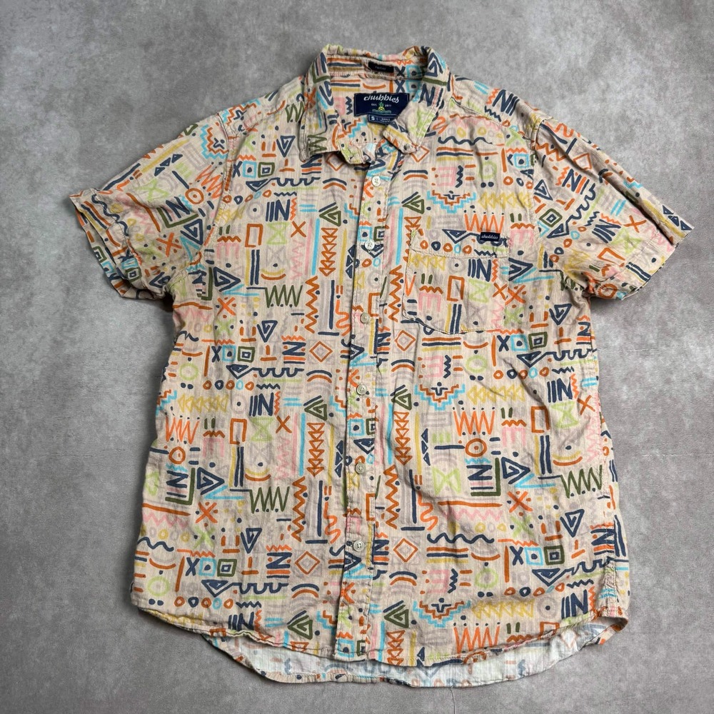 Chubbies Mens Small Friday Geometric Tribal Print Short Sleeve Button Down Shirt